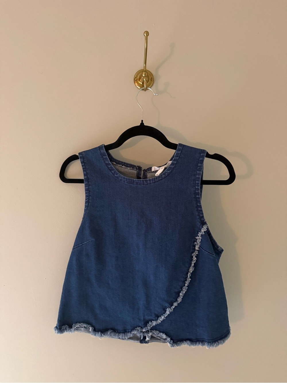 BCBGeneration Dark Blue Denim Tank with Frayed Trim